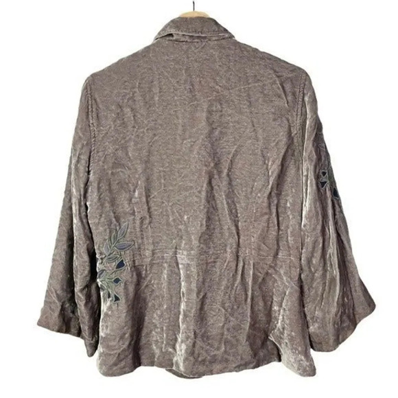 J. Jill Vintage Y2K Brown Crushed Velvet Floral Embroidered Blazer 10 - Picture 2 of 6